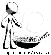 Poster, Art Print Of Ink Design Mascot Woman And Noodle Bowl Giant Soup Restaraunt Concept
