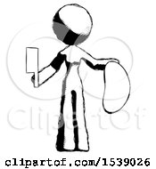 Ink Design Mascot Woman Holding Large Steak With Butcher Knife