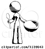 Ink Design Mascot Woman With Empty Bowl And Spoon Ready To Make Something