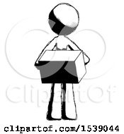 Ink Design Mascot Woman Holding Box Sent Or Arriving In Mail