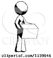 Ink Design Mascot Woman Holding Package To Send Or Recieve In Mail