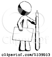 Ink Design Mascot Man Holding Large Envelope And Calligraphy Pen
