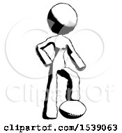 Ink Design Mascot Woman Standing With Foot On Football
