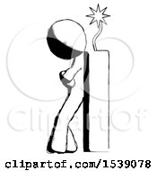 Poster, Art Print Of Ink Design Mascot Man Leaning Against Dynimate Large Stick Ready To Blow