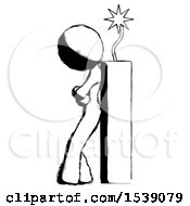 Poster, Art Print Of Ink Design Mascot Woman Leaning Against Dynimate Large Stick Ready To Blow