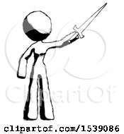 Ink Design Mascot Woman Holding Sword In The Air Victoriously