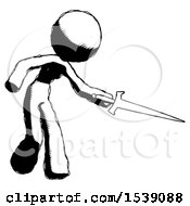 Poster, Art Print Of Ink Design Mascot Woman Sword Pose Stabbing Or Jabbing