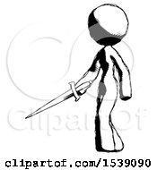 Ink Design Mascot Woman With Sword Walking Confidently