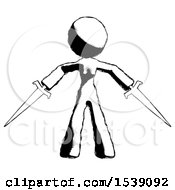Ink Design Mascot Woman Two Sword Defense Pose