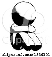 Poster, Art Print Of Ink Design Mascot Man Sitting With Head Down Facing Angle Right