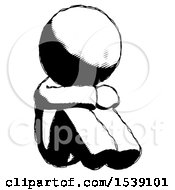 Ink Design Mascot Man Sitting With Head Down Facing Angle Right