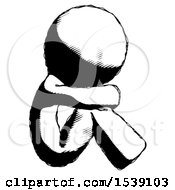 Poster, Art Print Of Ink Design Mascot Man Sitting With Head Down Facing Sideways Right