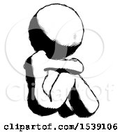 Poster, Art Print Of Ink Design Mascot Woman Sitting With Head Down Back View Facing Right