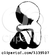 Ink Design Mascot Man Sitting With Head Down Back View Facing Left