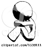 Poster, Art Print Of Ink Design Mascot Woman Sitting With Head Down Facing Sideways Left