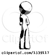 Ink Design Mascot Woman Thinking Wondering Or Pondering Rear View