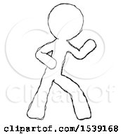 Sketch Design Mascot Man Martial Arts Defense Pose Right