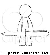 Sketch Design Mascot Man Weightlifting A Giant Pen