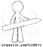 Sketch Design Mascot Man Writer Or Blogger Holding Large Pencil