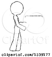 Sketch Design Mascot Woman Show Tablet Device Computer To Viewer Blank Area