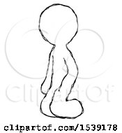 Poster, Art Print Of Sketch Design Mascot Man Kneeling Angle View Left