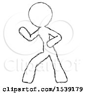 Sketch Design Mascot Woman Martial Arts Defense Pose Left