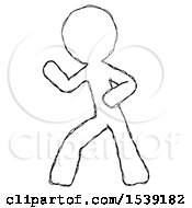Sketch Design Mascot Man Martial Arts Defense Pose Left
