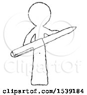 Poster, Art Print Of Sketch Design Mascot Man Posing Confidently With Giant Pen