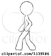 Sketch Design Mascot Woman Walking Left Side View