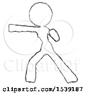 Sketch Design Mascot Woman Martial Arts Punch Left