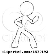 Sketch Design Mascot Woman Martial Arts Defense Pose Right