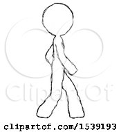 Sketch Design Mascot Woman Walking Right Side View