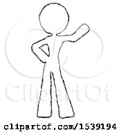 Sketch Design Mascot Woman Waving Left Arm With Hand On Hip
