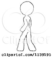 Poster, Art Print Of Sketch Design Mascot Woman Walking Away Direction Left View