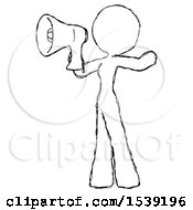 Sketch Design Mascot Woman Shouting Into Megaphone Bullhorn Facing Left