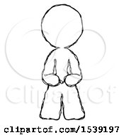 Sketch Design Mascot Woman Squatting Facing Front