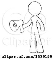 Poster, Art Print Of Sketch Design Mascot Woman Holding Megaphone Bullhorn Facing Right