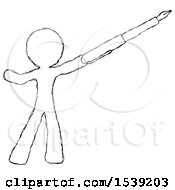 Sketch Design Mascot Man Pen Is Mightier Than The Sword Calligraphy Pose