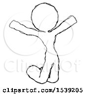 Poster, Art Print Of Sketch Design Mascot Woman Jumping Or Kneeling With Gladness
