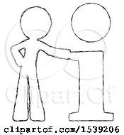Sketch Design Mascot Man With Info Symbol Leaning Up Against It