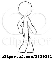 Poster, Art Print Of Sketch Design Mascot Woman Walking Away Direction Right View