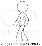 Sketch Design Mascot Woman Man Walking Turned Left Front View