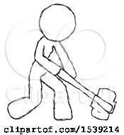 Poster, Art Print Of Sketch Design Mascot Woman Hitting With Sledgehammer Or Smashing Something At Angle