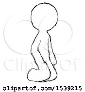 Poster, Art Print Of Sketch Design Mascot Man Kneeling Angle View Right