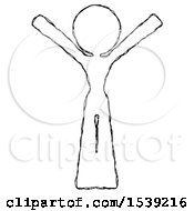 Poster, Art Print Of Sketch Design Mascot Woman With Arms Out Joyfully