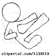 Sketch Design Mascot Woman Flying Ninja Kick Right