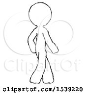 Poster, Art Print Of Sketch Design Mascot Man Walking Away Direction Right View