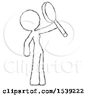 Sketch Design Mascot Woman Inspecting With Large Magnifying Glass Facing Up
