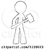 Sketch Design Mascot Man With Sledgehammer Standing Ready To Work Or Defend