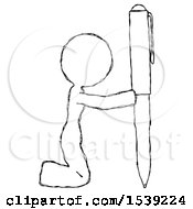 Sketch Design Mascot Woman Posing With Giant Pen In Powerful Yet Awkward Manner Because Funny